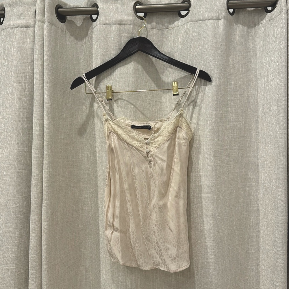 ABERCROMBIE & FITCH Lace-Trim Camisole Leopard Print Beige Off-White | XS